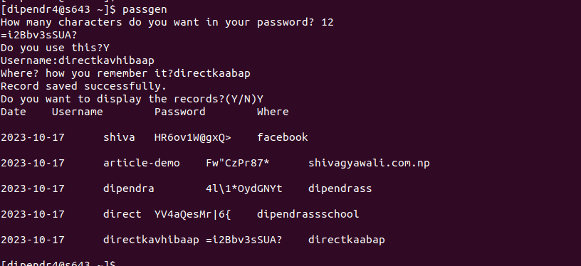 Sample output of single command