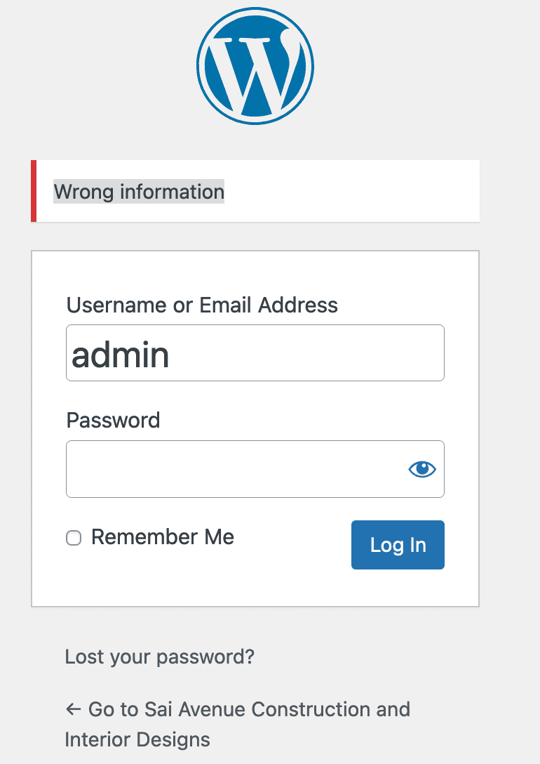 wp login error message