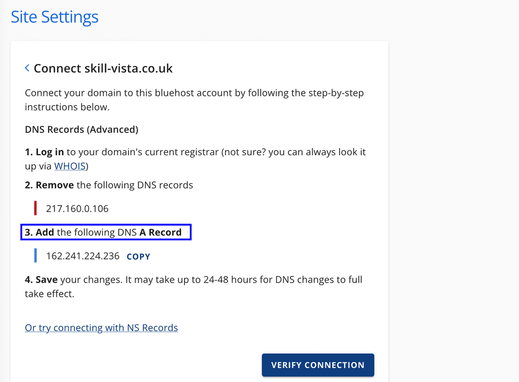 Bluehost: Site settings - DNS information Bluehost: Site settings - DNS information