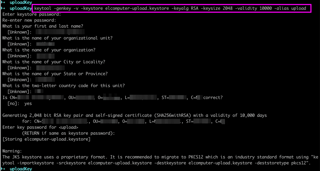 Generating upload key