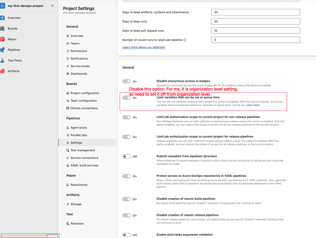 6 project level queue setting