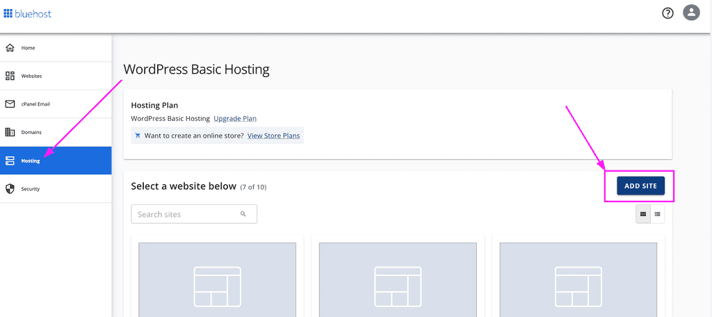 Bluehost Add Site Add site bluehost